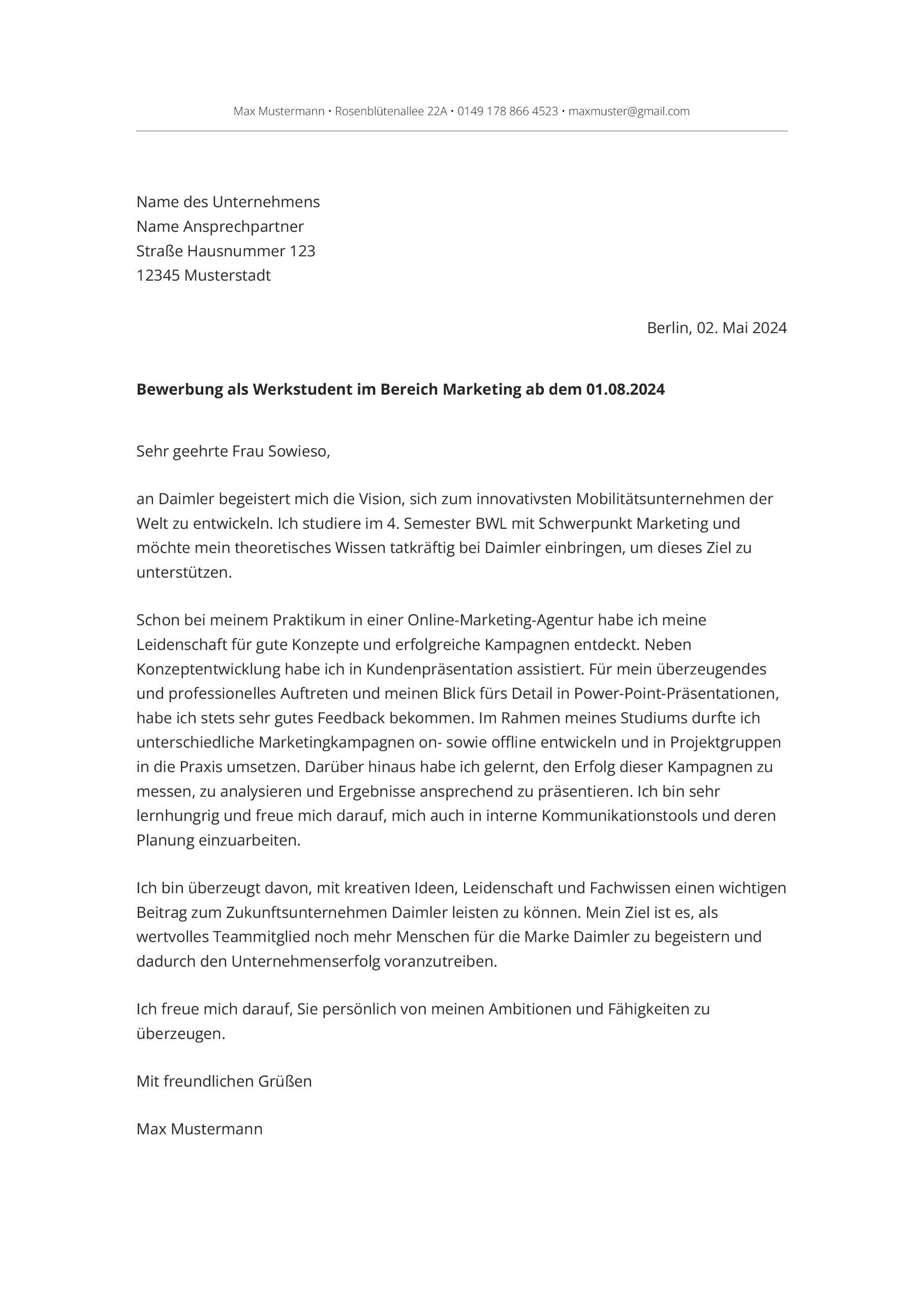 Mẫu thư động lực du học nghề Đức